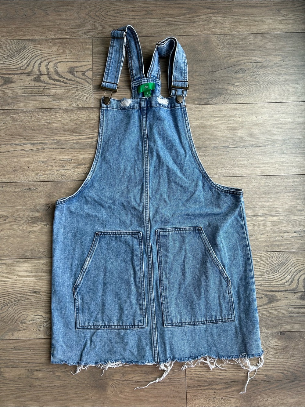 dip Denim Overall Skirt with Front Patch Pockets